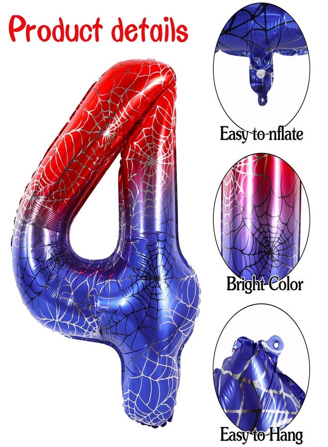 Vuzvuv 40 Inch Spider Theme Number Balloon No.4, Red Blue Foil Number Balloon for Birthday, Theme Party Supplies, Baby Shower,Anniversary Decoration - Image 3